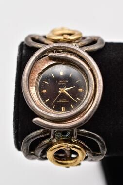 J Jansen Designs Vintage Mixed Metal Statement Watch XS Bracelet Brutalist Bin2
